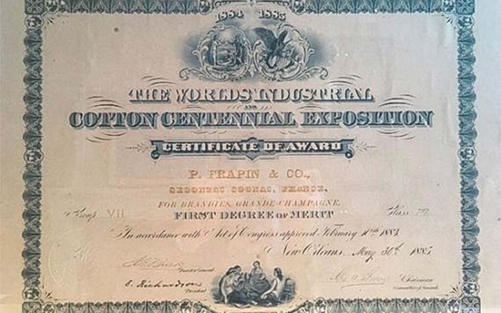 Cognac Frapin Urkunde aus dem Jahr 1885