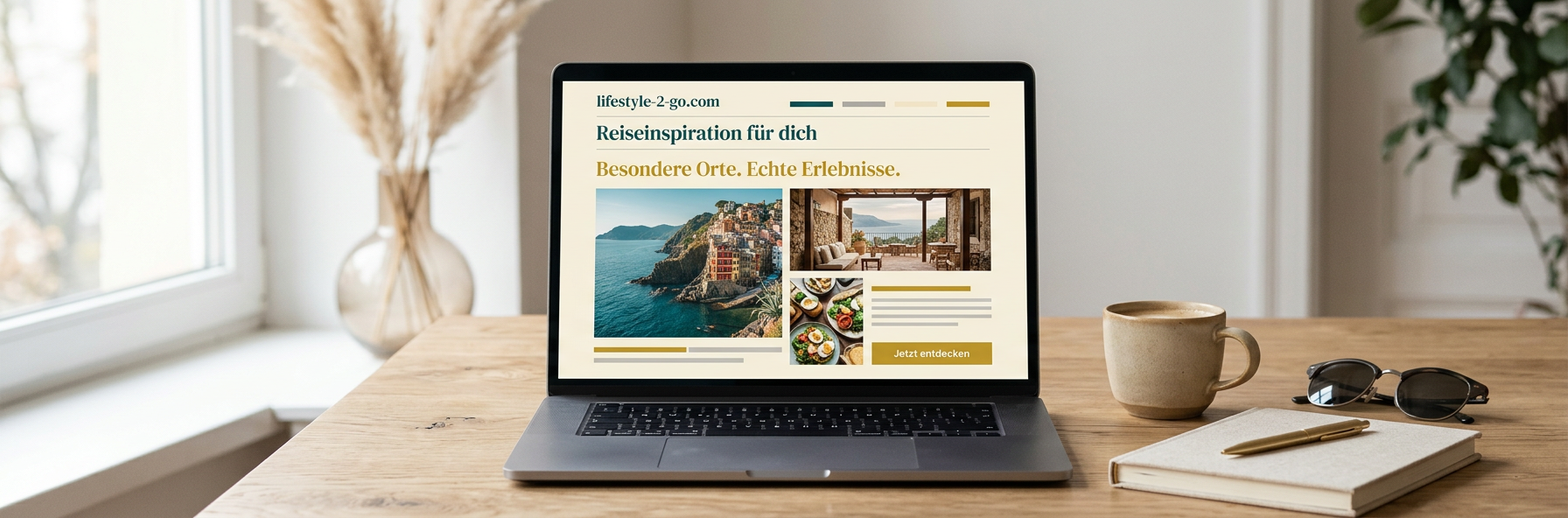 Lifestyle-Newsletter von lifestyle-2-go auf einem Laptop mit Reise-, Hotel- und Genussinspirationen